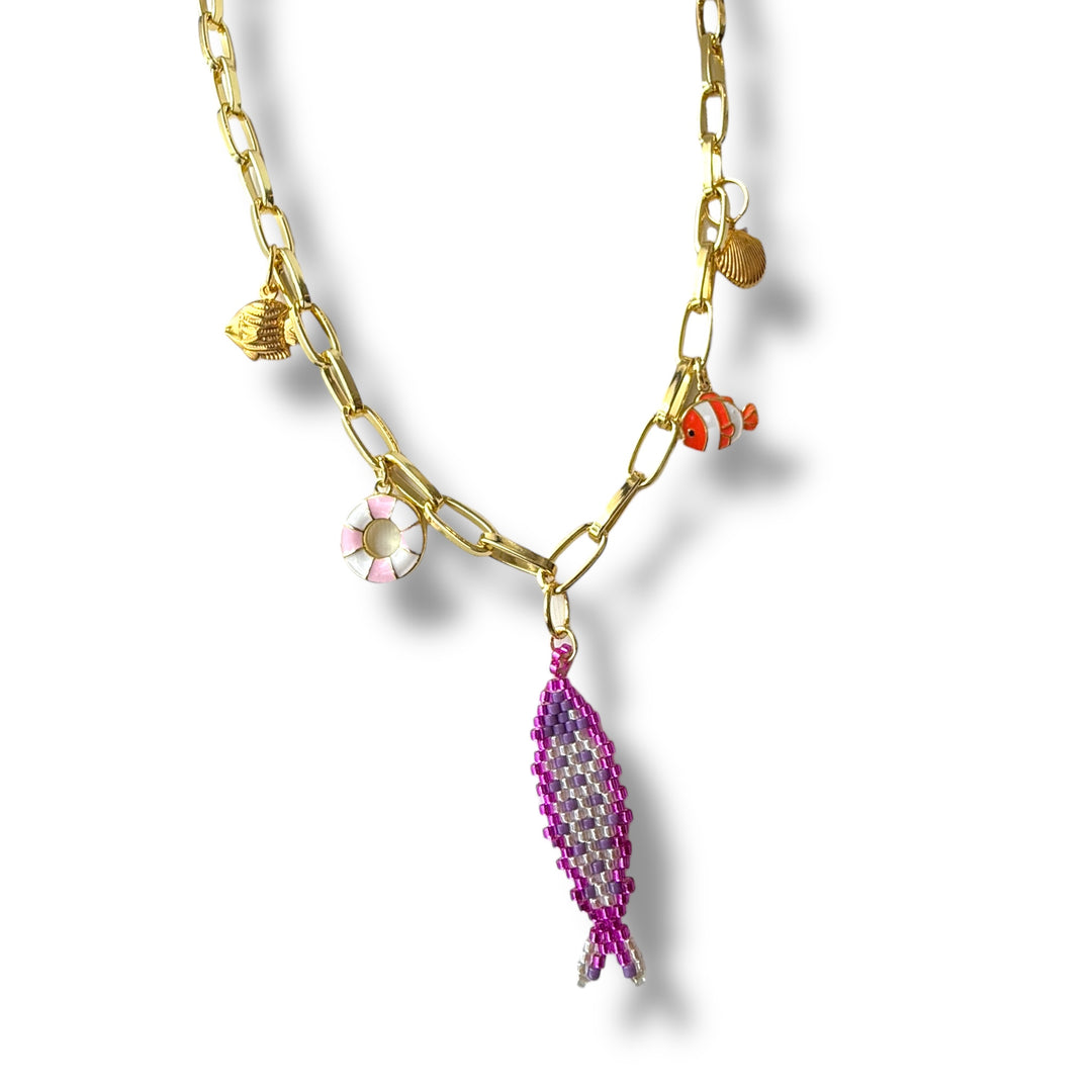 Cadena choker sardina fucsia