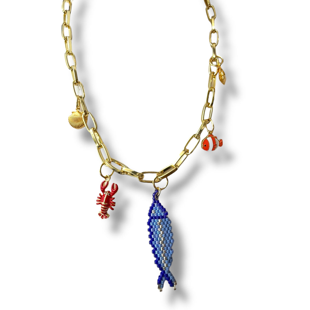 Cadena choker de sardina azul